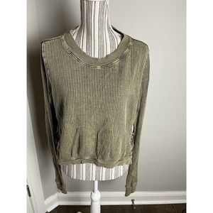 Free People Sz Large Distressed Pullover Top w-tie side closure Boho/Hippi Green